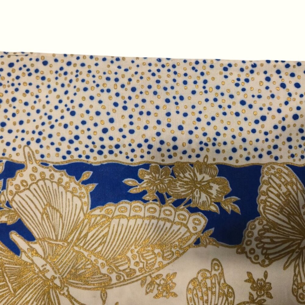Vintage Butterfly Scarf Blue Gold Boho Headscarf Square Kerchief Wrap Bandana - Picture 6 of 13